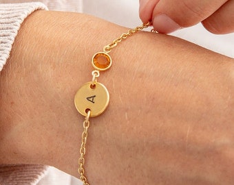Gold Initial & Crystal Birthstone Bracelet - Birthday Gift for Her - Personalized Gifts for Women - Initial Bracelet - Handmade Jewelry