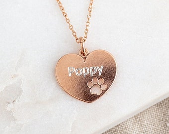 Custom Pet Necklace - Engraved Name Necklace Gifts for Pet Lovers - Pet Memorial Gifts - Personalised Rose Gold Jewelry for Cat or Dog Mom