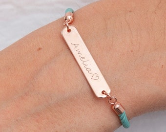 Engraved Bar Bracelet Rose Gold - Personalised Bracelet for Girlfriend - Birthday Gifts for Her - Personalized Jewelry Gifts for Mothers Day