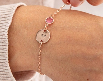 Personalized Birthstone Bracelet | Rose Gold Initial Bracelet with Birthstone Charm