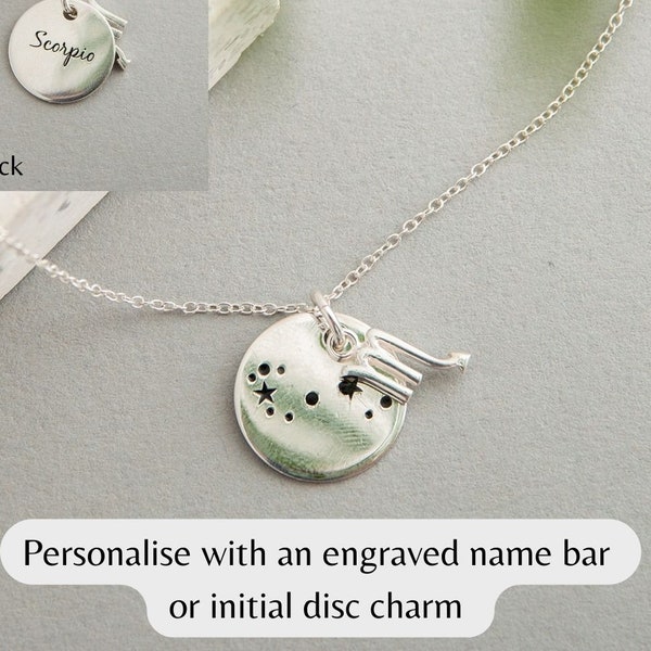 Personalized Zodiac Necklace - Sterling Silver Zodiac Sign Necklace -  Personalized Jewelry Birthday Gift - Zodiac Pendant Silver Necklace
