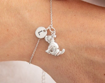 Silver French Bulldog Bracelet with Initial Charm - Dog Lover Gift - French Bulldog Jewelry - Birthday Gift for Her - Personalized Gift