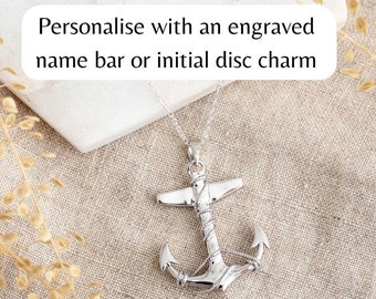 Sterling Silver Anchor Necklace - Personalised Navy Wife Necklace - Personalized Jewelry - Anchor & Initial Necklace - Anchor Charm Jewelry