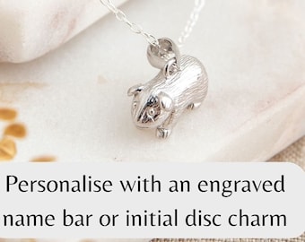 Guinea Pig Necklace - Add Engraved Name - Birthday Gift for Guinea Pig Lover - Sterling Silver Necklace - Jewelry Gifts for Women
