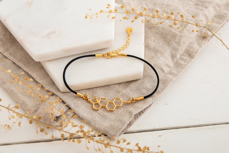 Science Teacher Gift Gold Bracelet Bracelets for Women Gifts for Women Gift for Her Feminist Feminist Oestrogen Molecule Bracelet