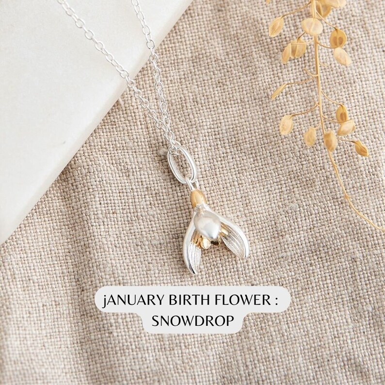 January Birth Flower Necklace Sterling Silver Snowdrop Necklace Personalised Gift January Birthday Gift January Necklace Snowdrop image 1