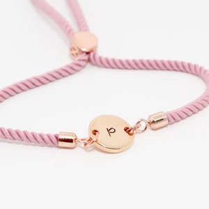 Initial Bracelet, Adjustable Pink Cord Personalized Jewelry Gift for Her Rose Gold Bracelets for Women Custom Birthday Gifts for Women image 7