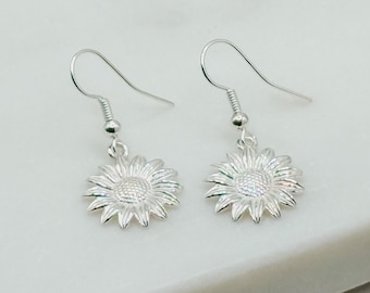 Sterling Silver Sunflower Dangle Earrings | Lightweight Floral Jewelry