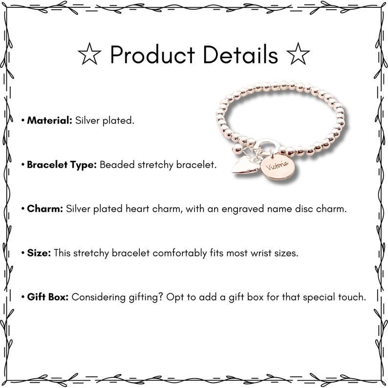 Personalisiertes Armband mit Namen und Herz Gravur Geschenk für Sie Geburtstagsgeschenk für Frauen Geschenk für Mama Personalisiertes Silber Armband Bild 3