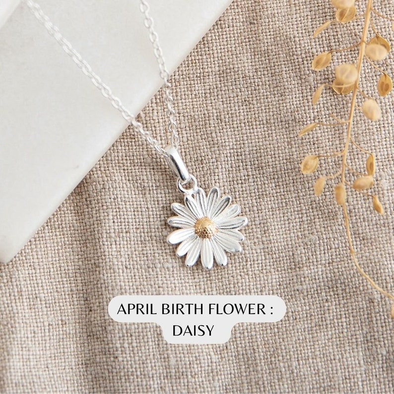 Sterling Silver Daisy Necklace April Birth Flower April Birthday Gift for Her Birth Flower Necklace Personalised April Necklace image 1
