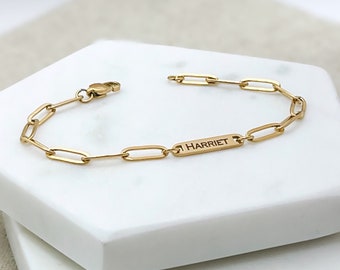 Bracelet prénom gravé avec chaîne trombone - cadeau personnalisé bijoux pour elle - cadeaux de la Saint-Valentin pour petite amie - cadeau d'anniversaire