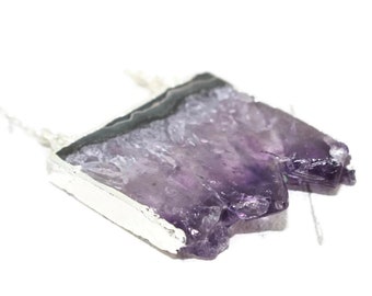 Amethyst Slice Necklace, Raw Amethyst Jewellery, Rough Cut Amethyst Pendant, February Birthstone, Amethyst Stalactite Necklace, Gift for Her