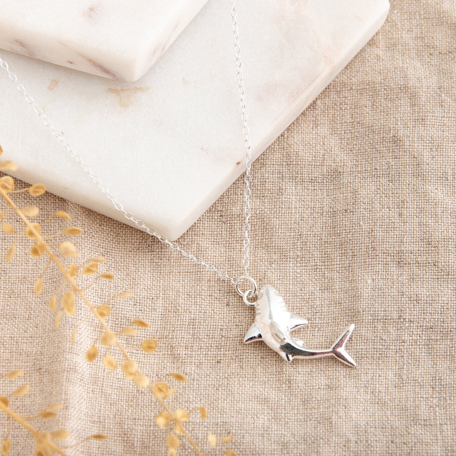 Sterling Silver Shark Necklace - Personalise Necklace with Engraved Name Bar, Personalised Shark Necklace, Personalised Shark, Shark Pendant