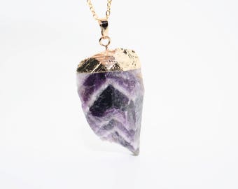 Raw Amethyst Necklace, Amethyst Chunky Necklace, Chunky Necklace, Gold Amethyst Necklace, February Birthstone Necklace, Festival Jewellery