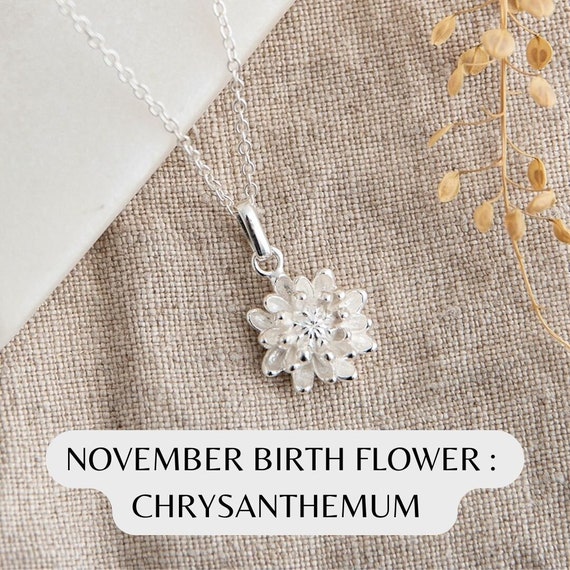Sterling Silver Chrysanthemum Necklace November Birth Flower