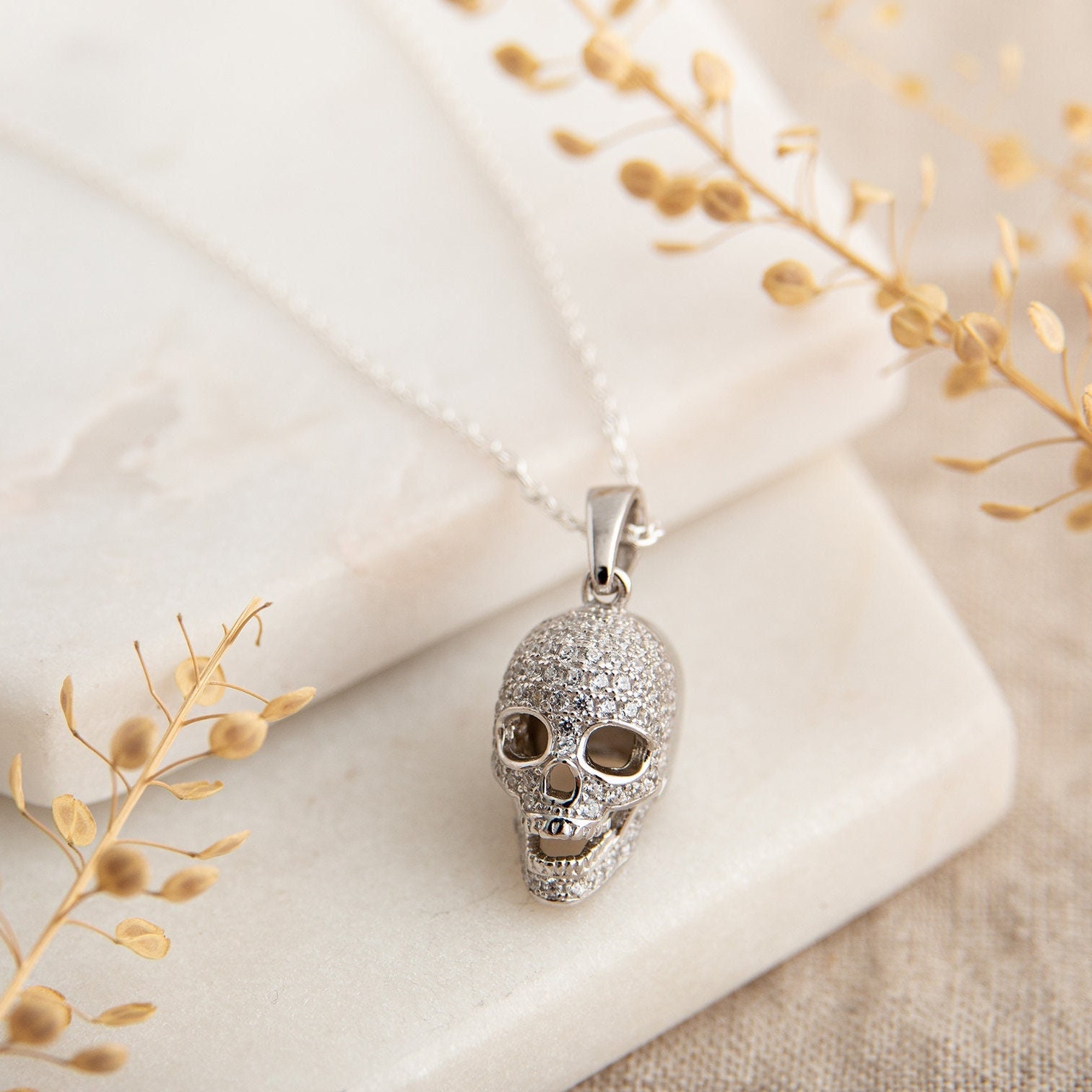 Sterling Silver Skull Necklace Skull Jewellery Halloween - Etsy Denmark