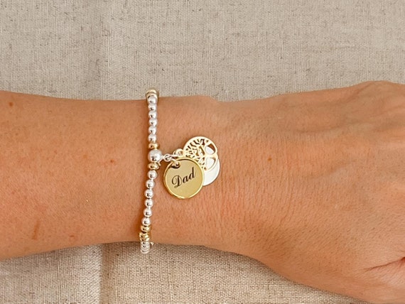 Tree of Life Bracelet With Engraved Name Disc Personalised Jewelry Personalised Birthday Gift for Her Silver Family Bracelet for Women Etsy
