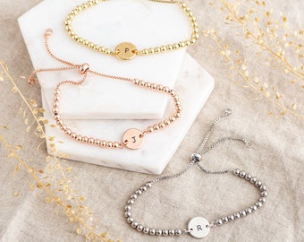 Initial Bracelet | Adjustable Beaded Personalized Silver Bracelet