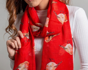 Red Robin Scarf - Personalised Robin Scarf - Personalized Mothers Day Gifts - Birthday Gifts for Her - Letterbox Gifts for Women - Red Scarf