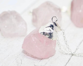 Rose Quartz Necklace, Raw Crystal Necklace, Rough Cut Rose Quartz, Chunky Necklace, Raw Rose Quartz, Crystal Necklace, Rose Quartz Jewellery