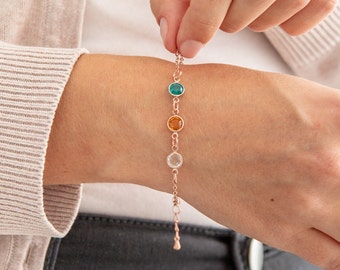 Bracelet avec pierres de naissance en or rose - Bracelet de famille avec pierres de naissance pour maman - Cadeau personnalisé - Bijoux de famille avec pierres de naissance - Cadeau pour la fête des Mères