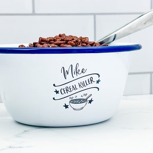 Personalised Cereal Killer Engraved Enamel Breakfast Bowl Personalized Cereal Bowl Personalized Cereal Bowl image 9