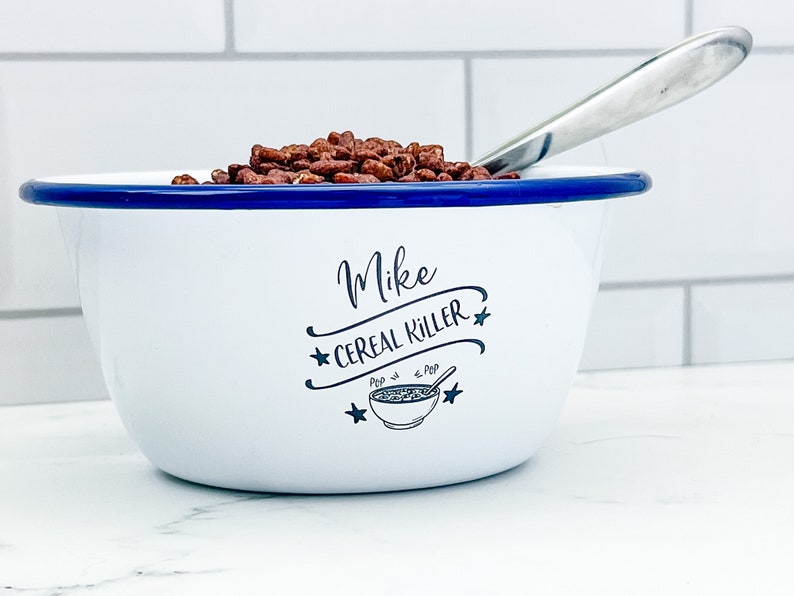 Personalised Cereal Killer Engraved Enamel Breakfast Bowl Personalized Cereal Bowl Personalized Cereal Bowl image 9