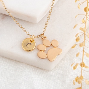 Gold Paw Print Necklace - Custom Jewelry for Dog Lover - Paw with Initial Necklace - Cat Lover Gift - Personalised Necklace with Paw Charm