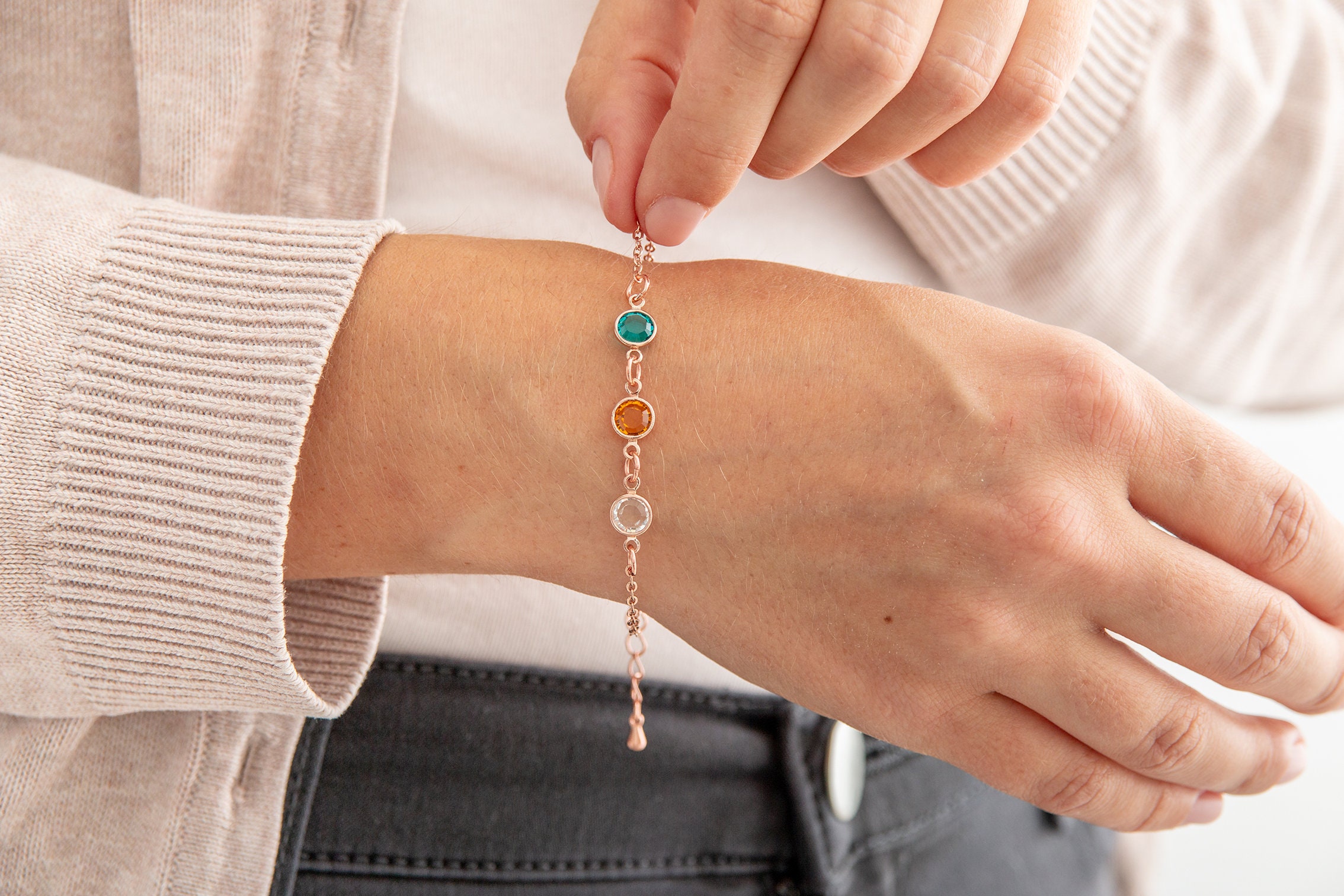 Rose Gold Family Birthstone Bracelet 