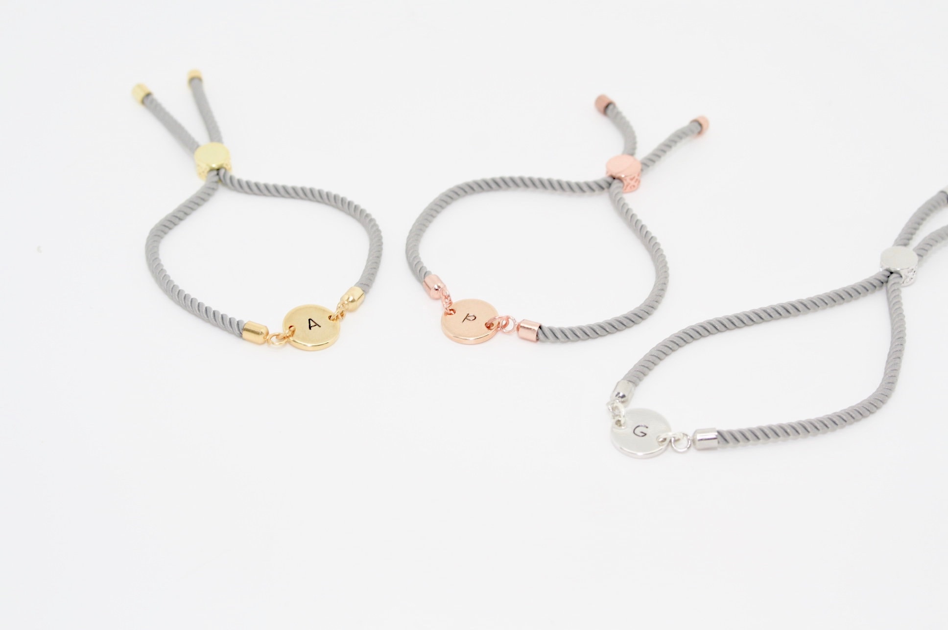 Rose Gold Initial Bracelet Slider Bracelet Adjustable Etsy