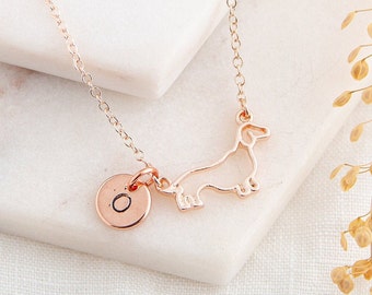 Rose Gold Dachshund Necklace & Initial - Birthday Gift for Dog Mom - Personalised Gift - Dog Lover - Sausage Dog Necklace - Dachshund Lover