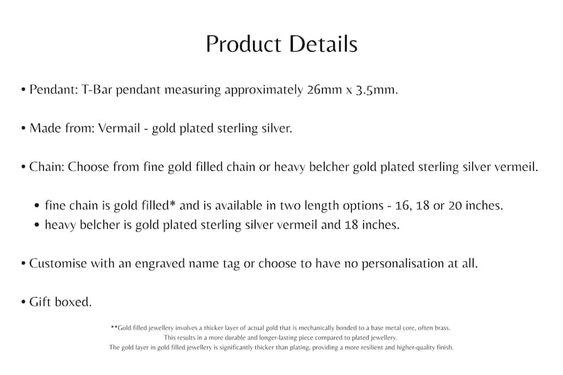Gold Vermeil T-Bar Necklace | Gold Filled Chain image 2