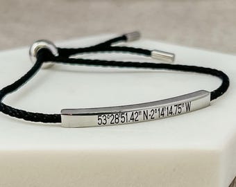 Personalised Bracelet | Engraved Skinny Bar Bracelet | Co Ordinates, Name, Date