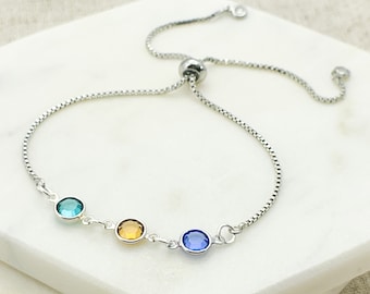 Aangepaste familie geboortesteenarmband - gepersonaliseerd cadeau - geboortesteensieraden - moeders geboortesteenarmband - verstelbare geboortesteenarmband