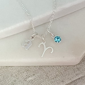 Aries Necklace with April Birthstone Sterling Silver Initial & Birthstone Necklace Birthday Gift For Her Personalised Aries Jewellery yes, add March