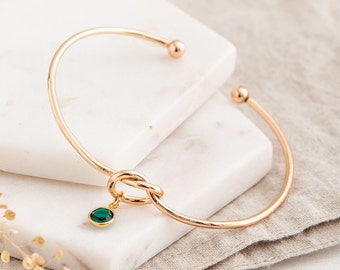 Gold Friendship Knot Bracelet with Birthstone Charm