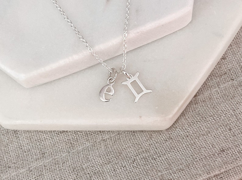 Sterling Silver Gemini & Initial Necklace with June Birthstone Personalized Birthday Gift for Her Zodiac Jewelry Gift for Women image 7