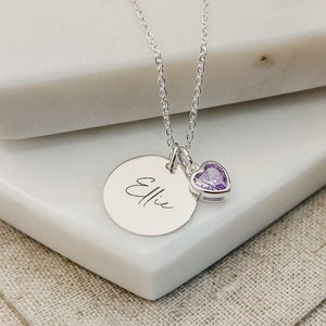 Personalised Birthstone Necklace Engraved Necklace & Birthstone Heart Birthday Gift for Her Name Jewellery Personalized Gift for Mum image 9