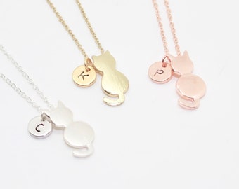Cat & Initial Necklace, Cat Necklace, Personalised Cat Necklace, Cat Lover, Crazy Cat Lady, Rose Gold Cat, Cat Jewelry, Kitty Necklace, Cat