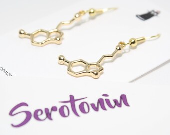 Serotonin Earrings, Serotonin Molecule Earrings, Serotonin Charm, Chemistry Earrings, Molecular Structure Serotonin, Gift for Scientist