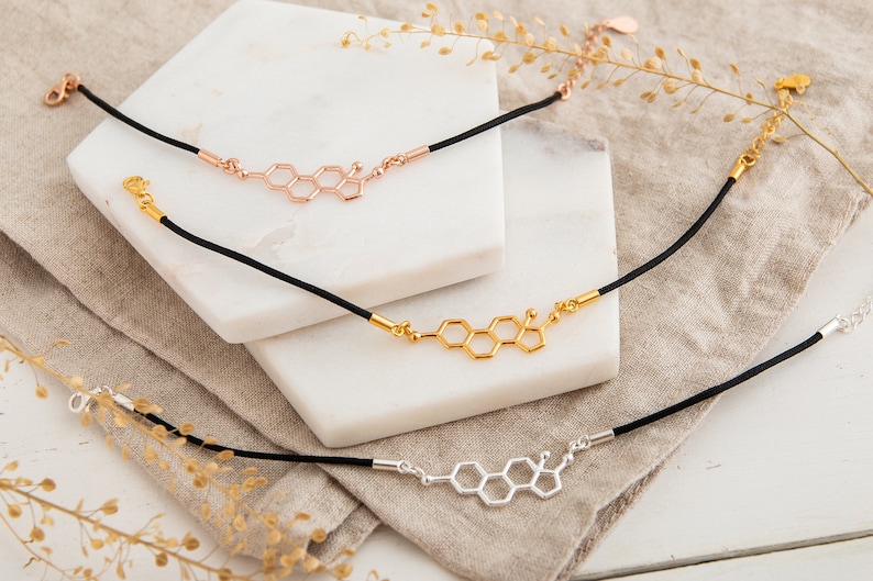 Science Teacher Gift Gold Bracelet Bracelets for Women Gifts for Women Gift for Her Feminist Feminist Oestrogen Molecule Bracelet