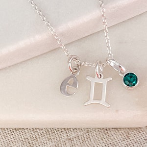 Sterling Silver Gemini & Initial Necklace with June Birthstone Personalized Birthday Gift for Her Zodiac Jewelry Gift for Women image 8