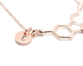 Personalised Serotonin Necklace, Serotonin, Serotonin Molecule, Get Well Soon Gift, Serotonin Jewelry, Initial Necklace, Personalised