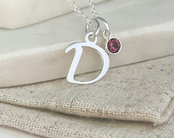 Sterling Silver Initial Necklace - Add Birthstone Charm - Personalised Necklace - Birthday Gifts for Her -  Personalized Bridesmaid Gift