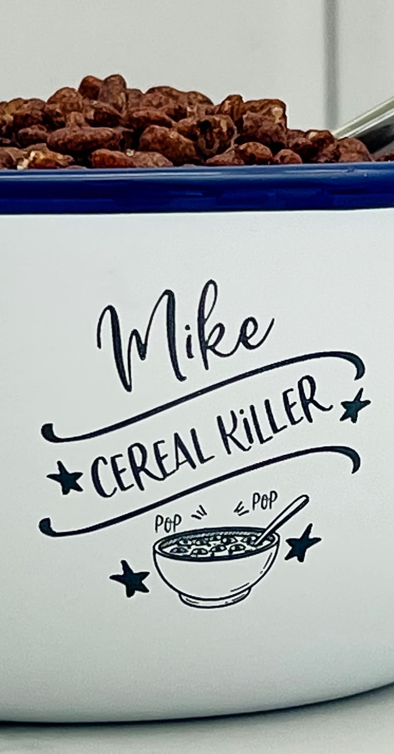 Personalised Cereal Killer Engraved Enamel Breakfast Bowl Personalized Cereal Bowl Personalized Cereal Bowl image 2