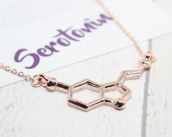 Rose Gold Serotonin Necklace, Serotonin Molecule Necklace, Rose Gold Jewelry, Serotonin, Chemistry Necklace, Molecular Structure Necklace