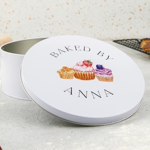 Baked By Personalised Cake Tin Personalized Gifts for Her, Gifts Personalized Baking Gifts, Birthday Gift for Baker, Cupcake Tin image 1