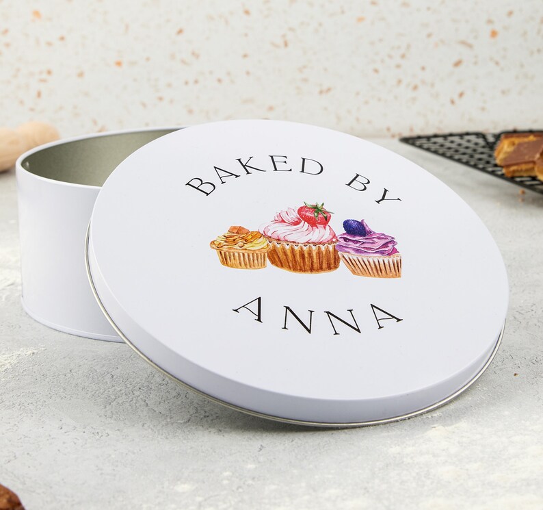 Baked By Personalised Cake Tin Personalized Gifts for Her, Gifts Personalized Baking Gifts, Birthday Gift for Baker, Cupcake Tin image 1