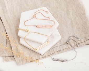 Armband mit Gravur Bar Slider | Personalisierte Schmuck Geschenk | Silberarmband mit Gravur