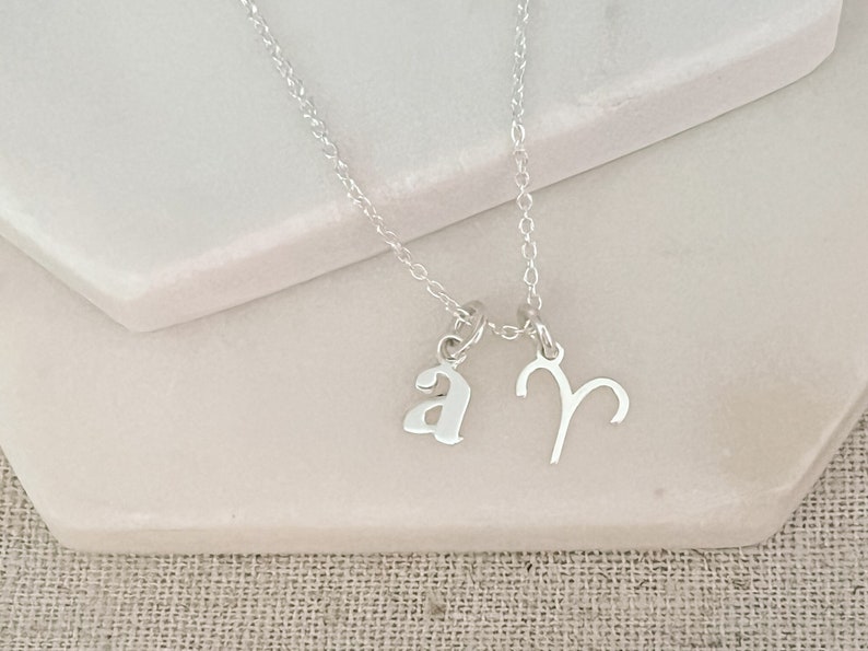 Aries Necklace with April Birthstone Sterling Silver Initial & Birthstone Necklace Birthday Gift For Her Personalised Aries Jewellery No
